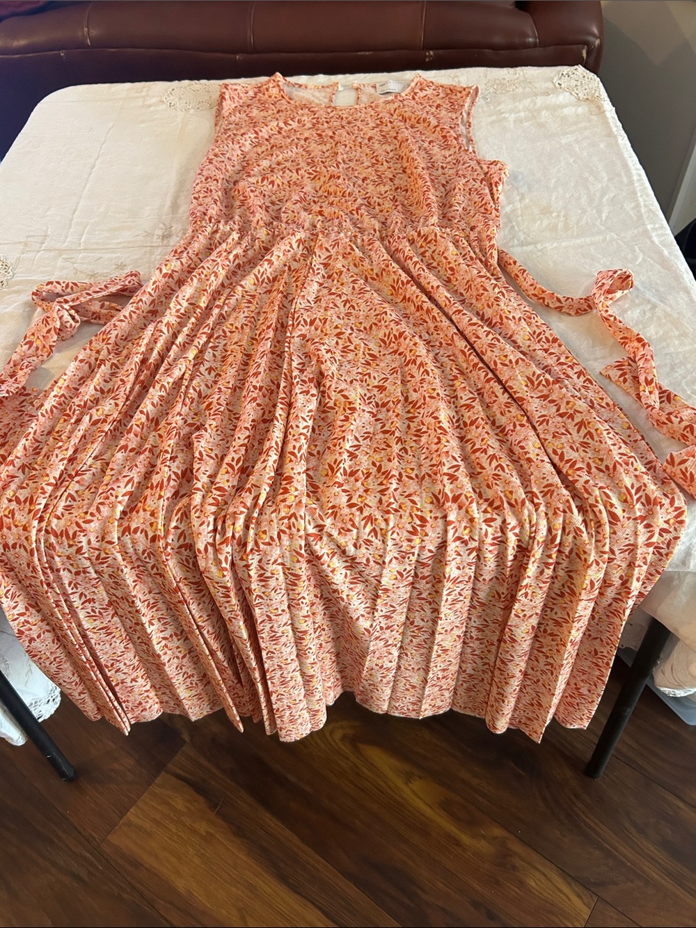 ASOS Peach Floral pleated Midi Dress sz 12